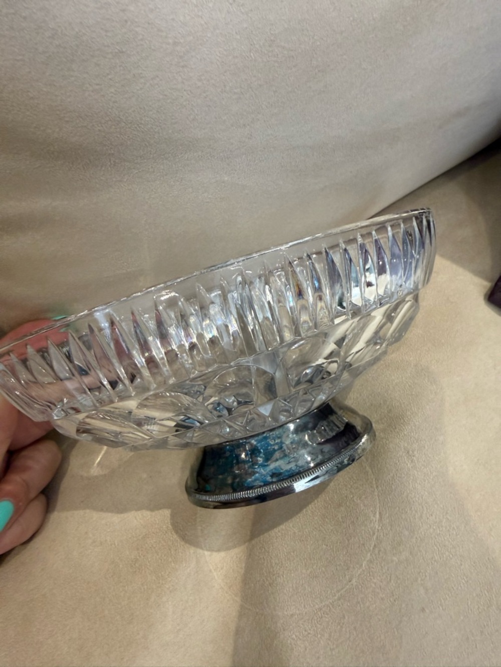 Clear Crystal Glass Compote Bowl with Silver-Tone Foot
